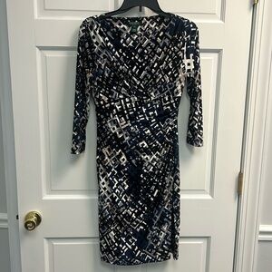 Lauren Ralph Lauren Long Sleeve Faux Wrap Ruched Multicolor Knee Length Dress